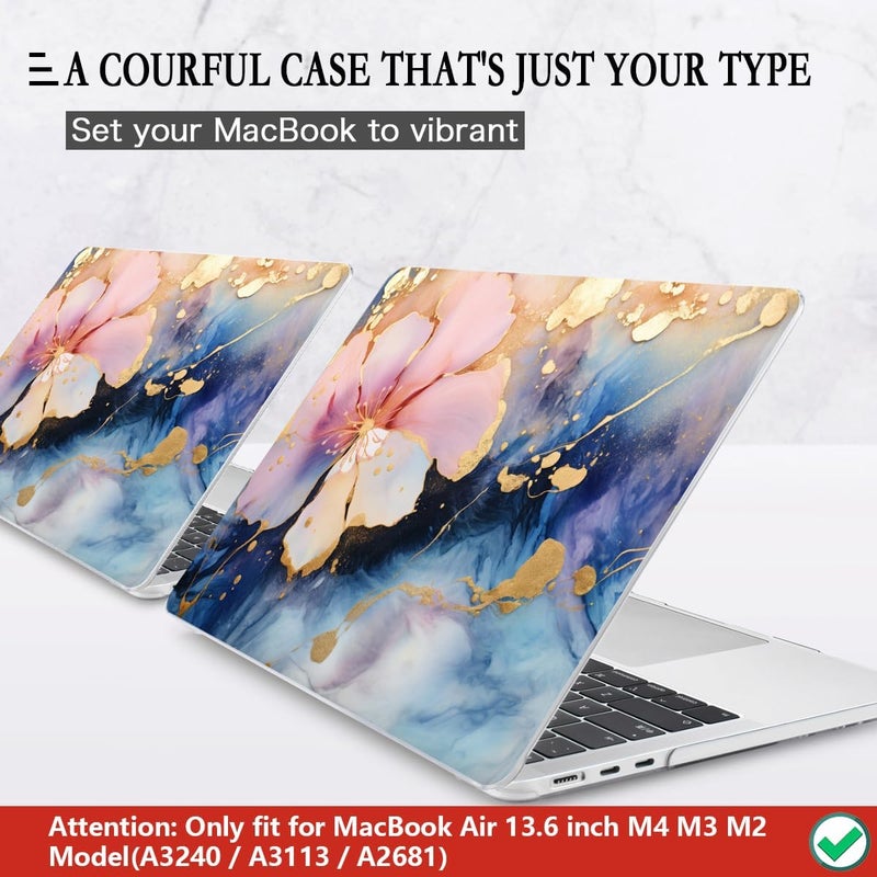 CISSOOK Compatible with MacBook Air 13.6 inch Case M2 M3 M4 Release 2025 2024 2023 2022, Plastic Hard Shell Case Keyboard Cover Screen Film for MacBook Air 13 inch A3240 A3113 A2681, Marble Flower - Image 3